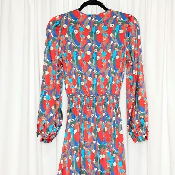 Tucker Juliette Dress Deco Parrot in Silk Stretch Charmeuse Bird Print Midi - Picture 8 of 9